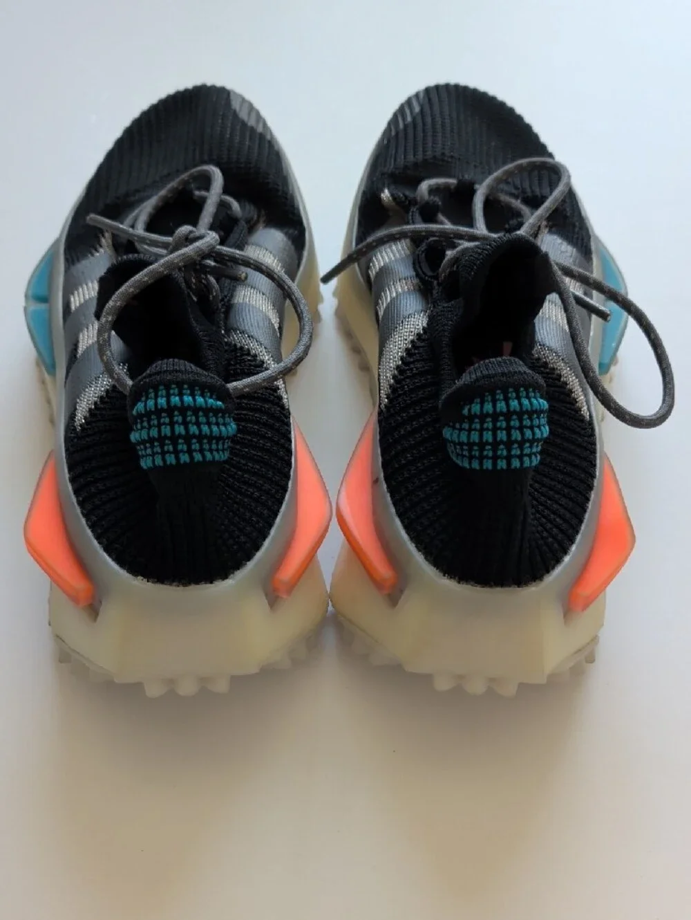 adidas Kids Black PrimeKnit Sneakers with Orange and Teal Accents GW2186 NMD S1